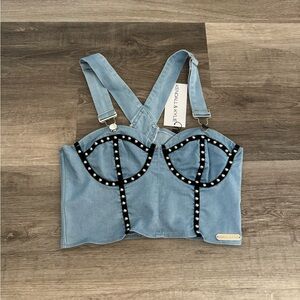 NWT Kendall & Kylie studded chambray corset top large L